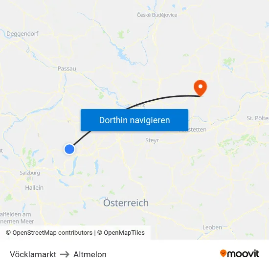 Vöcklamarkt to Altmelon map