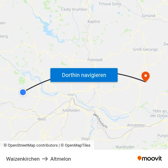 Waizenkirchen to Altmelon map
