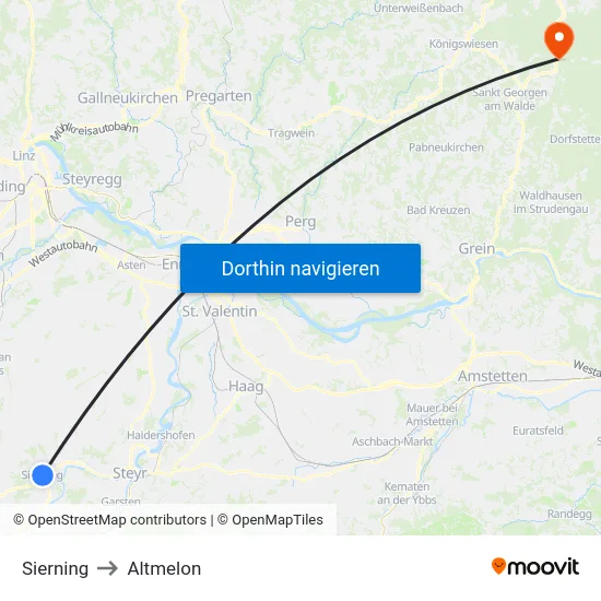 Sierning to Altmelon map