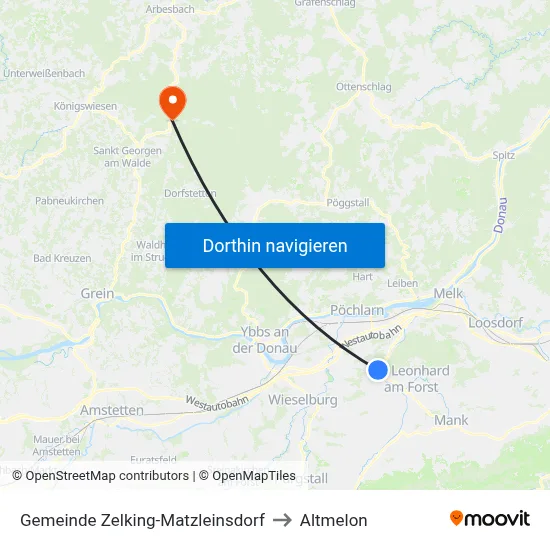 Gemeinde Zelking-Matzleinsdorf to Altmelon map