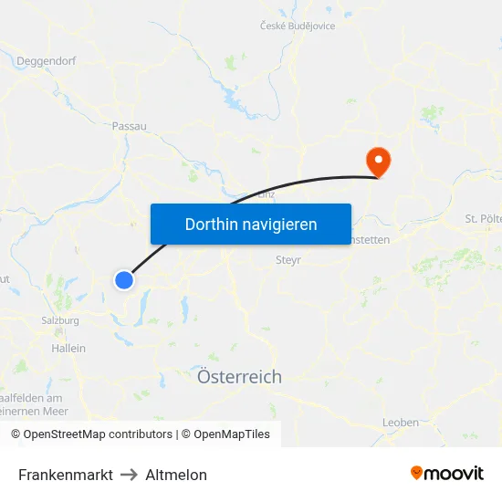 Frankenmarkt to Altmelon map