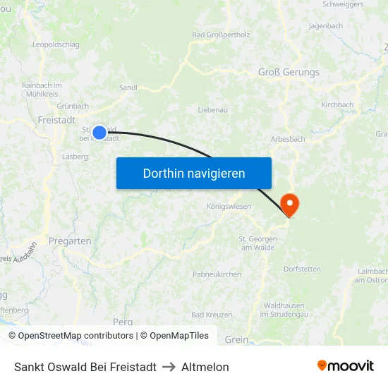 Sankt Oswald Bei Freistadt to Altmelon map