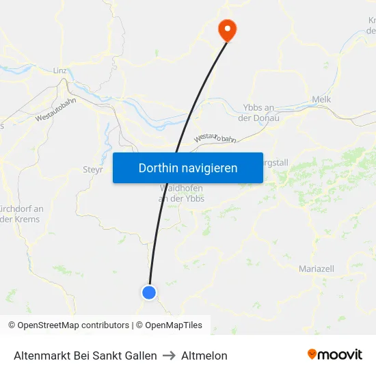 Altenmarkt Bei Sankt Gallen to Altmelon map