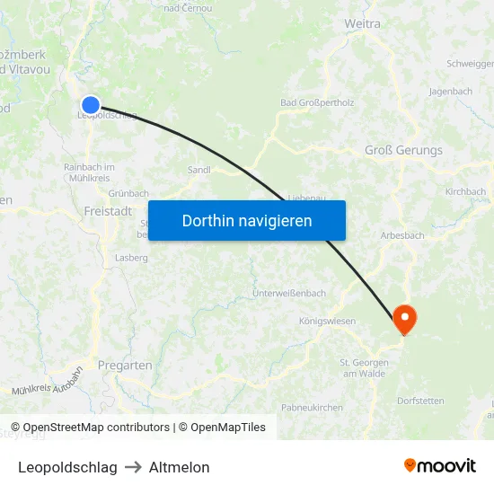 Leopoldschlag to Altmelon map