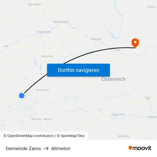 Gemeinde Zams to Altmelon map