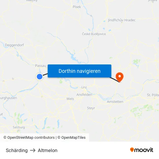 Schärding to Altmelon map