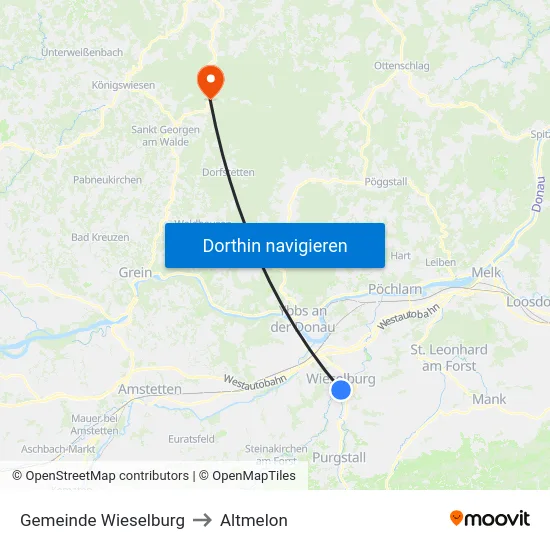 Gemeinde Wieselburg to Altmelon map