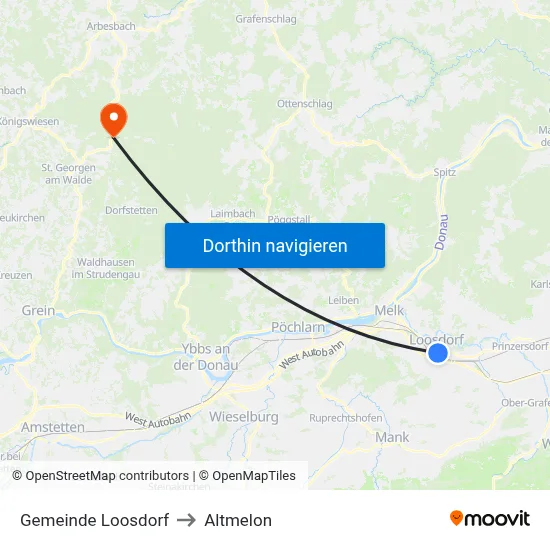 Gemeinde Loosdorf to Altmelon map