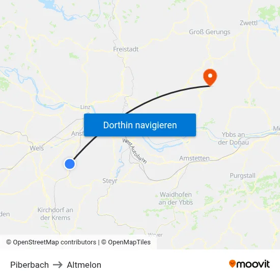 Piberbach to Altmelon map