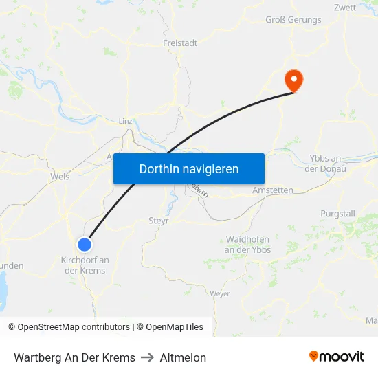 Wartberg An Der Krems to Altmelon map