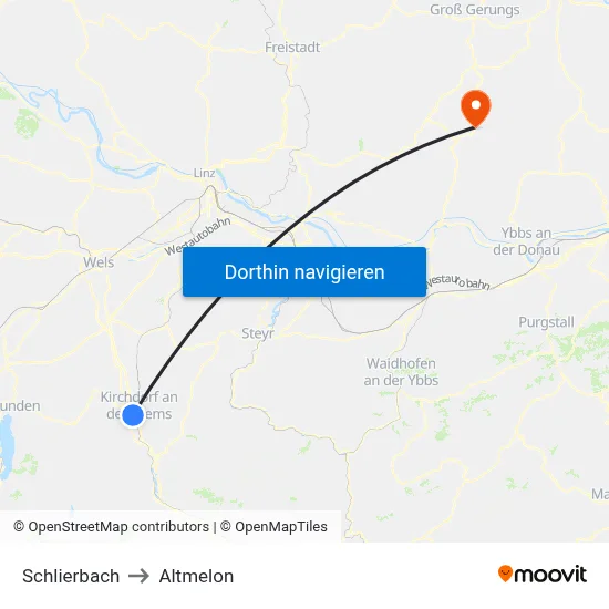 Schlierbach to Altmelon map
