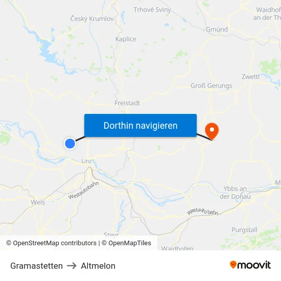 Gramastetten to Altmelon map