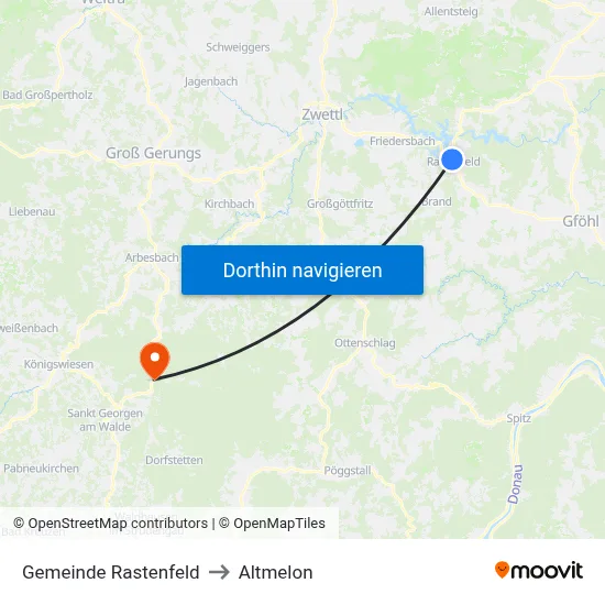 Gemeinde Rastenfeld to Altmelon map