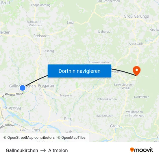 Gallneukirchen to Altmelon map