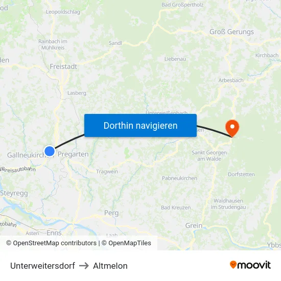 Unterweitersdorf to Altmelon map