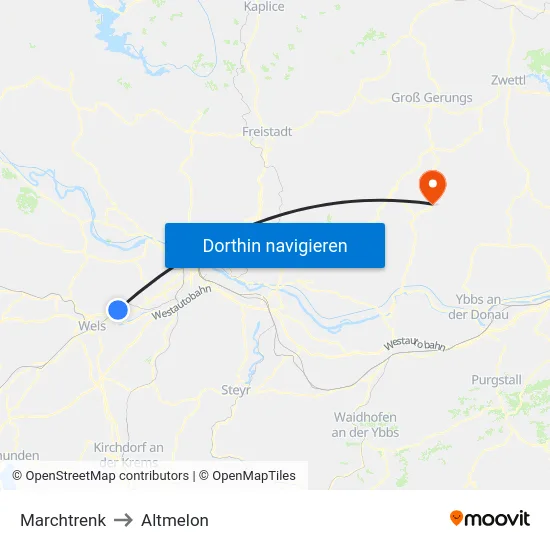 Marchtrenk to Altmelon map