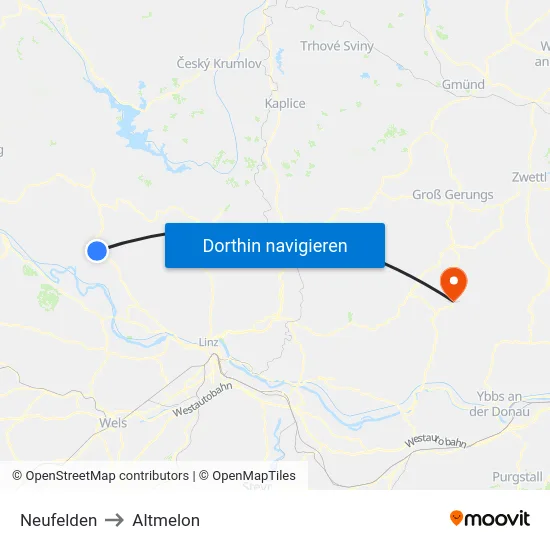 Neufelden to Altmelon map