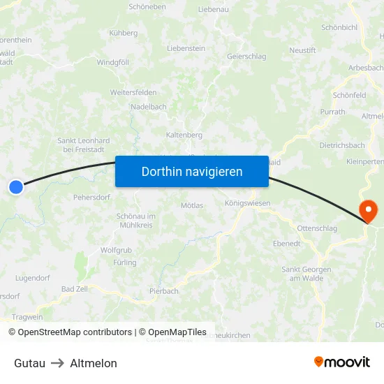 Gutau to Altmelon map