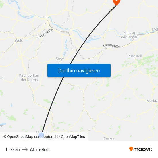 Liezen to Altmelon map