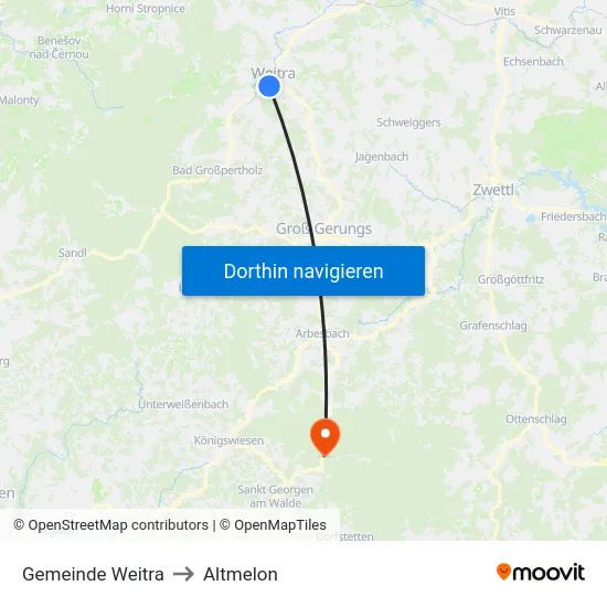 Gemeinde Weitra to Altmelon map