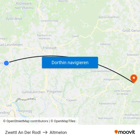 Zwettl An Der Rodl to Altmelon map