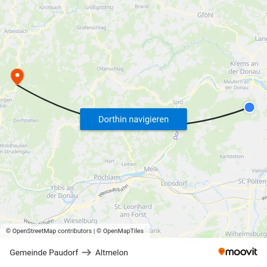 Gemeinde Paudorf to Altmelon map