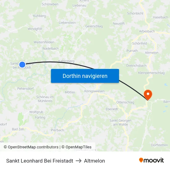 Sankt Leonhard Bei Freistadt to Altmelon map