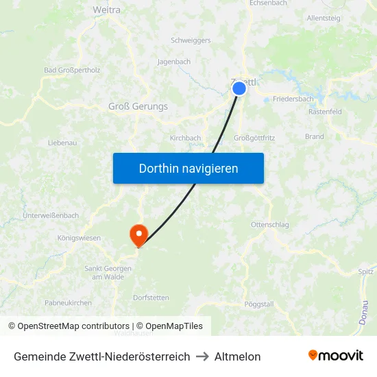 Gemeinde Zwettl-Niederösterreich to Altmelon map