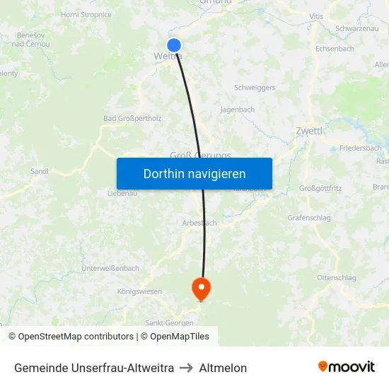 Gemeinde Unserfrau-Altweitra to Altmelon map