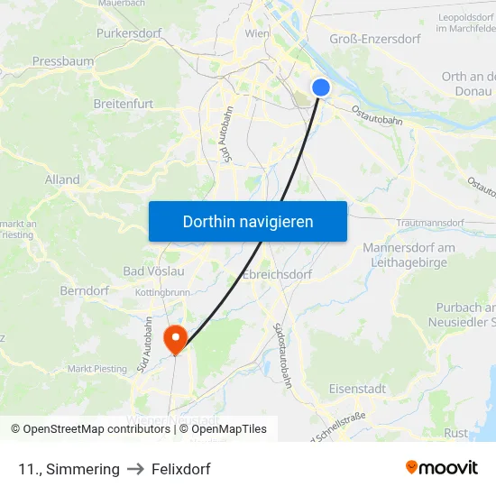 11., Simmering to Felixdorf map