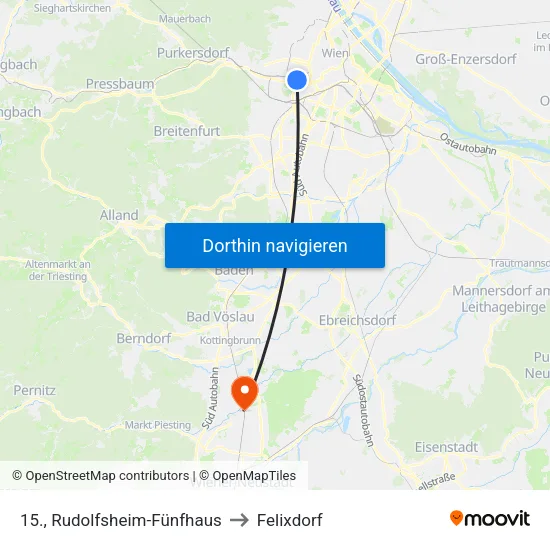 15., Rudolfsheim-Fünfhaus to Felixdorf map