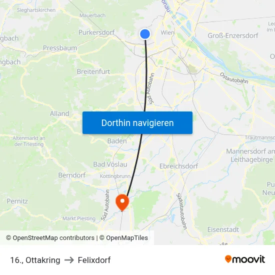 16., Ottakring to Felixdorf map