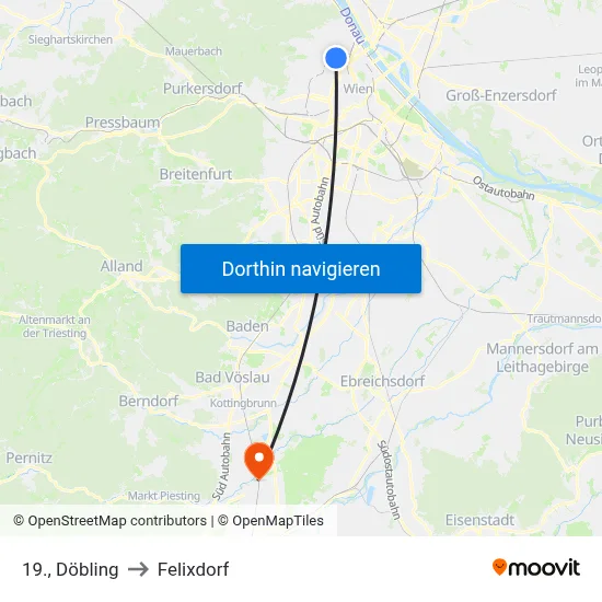 19., Döbling to Felixdorf map