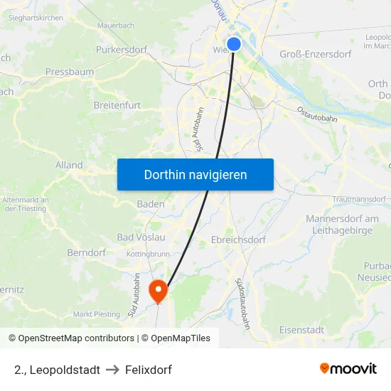 2., Leopoldstadt to Felixdorf map