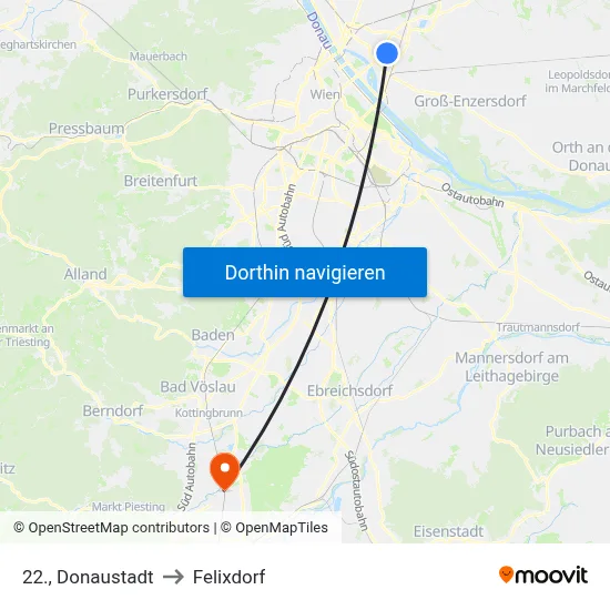 22., Donaustadt to Felixdorf map