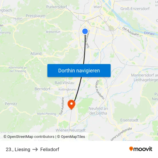 23., Liesing to Felixdorf map
