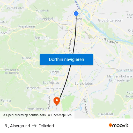 9., Alsergrund to Felixdorf map
