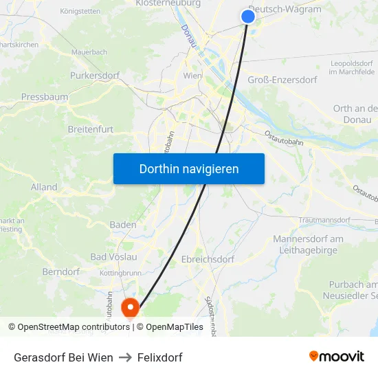 Gerasdorf Bei Wien to Felixdorf map