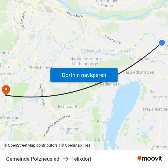 Gemeinde Potzneusiedl to Felixdorf map