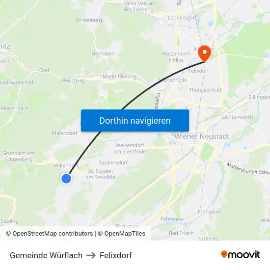 Gemeinde Würflach to Felixdorf map
