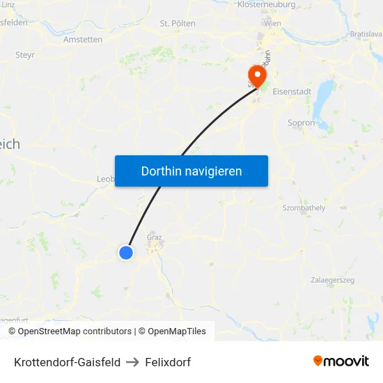 Krottendorf-Gaisfeld to Felixdorf map