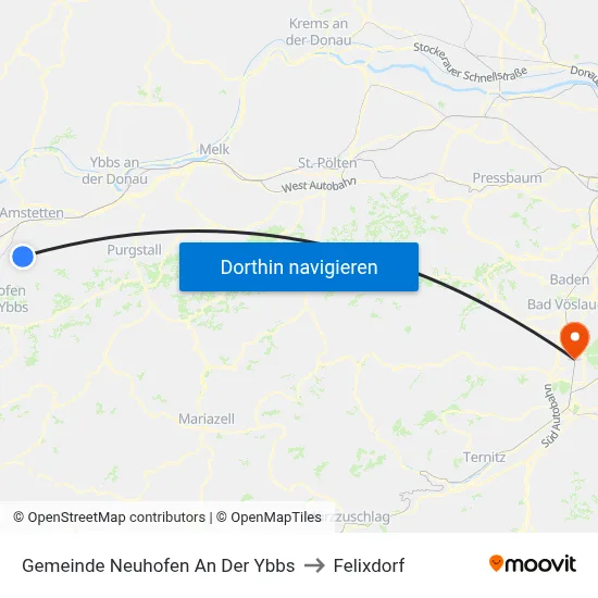 Gemeinde Neuhofen An Der Ybbs to Felixdorf map