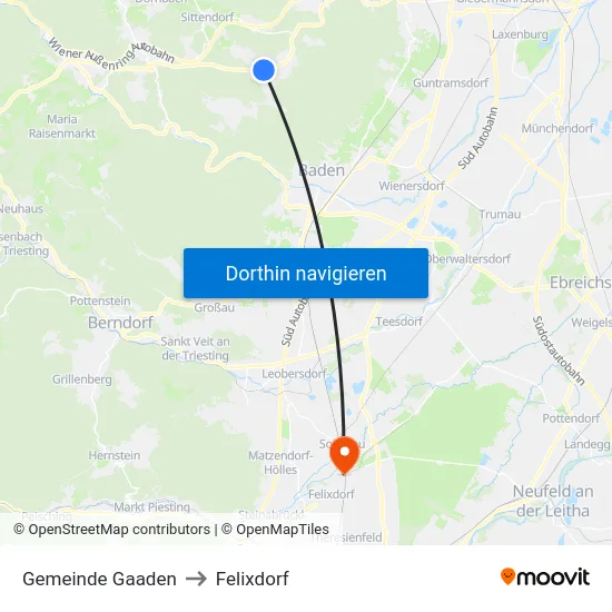 Gemeinde Gaaden to Felixdorf map