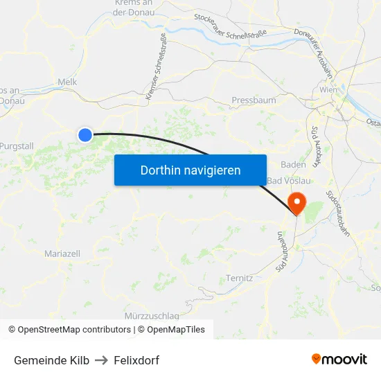 Gemeinde Kilb to Felixdorf map