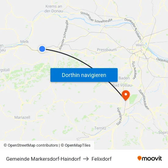 Gemeinde Markersdorf-Haindorf to Felixdorf map