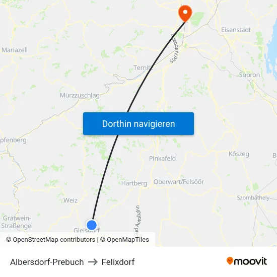 Albersdorf-Prebuch to Felixdorf map