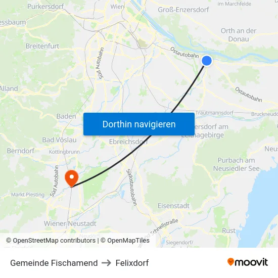Gemeinde Fischamend to Felixdorf map