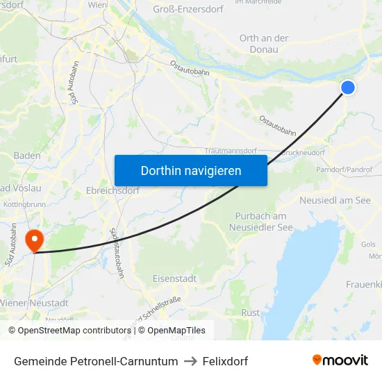 Gemeinde Petronell-Carnuntum to Felixdorf map