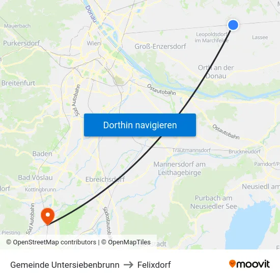 Gemeinde Untersiebenbrunn to Felixdorf map
