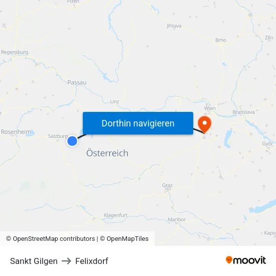 Sankt Gilgen to Felixdorf map